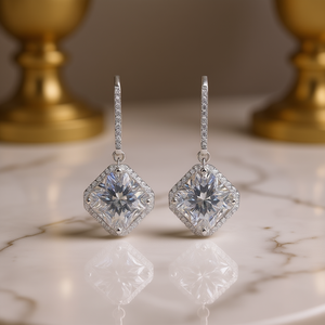 Pendientes de Diamantes Corte Princesa en Oro Blanco, Color D, Naturales, Certificados por GIA, Joyería Clásica para Mujer, para Boda - Product Image 2