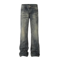Jeans tendance pour hommes, délavés et déchirés, coupe droite ample, pantalon en denim, décoration de poche arrière, déchiré, effiloché, ample, jambe large