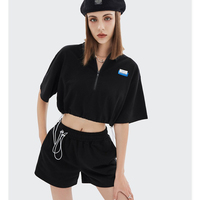 T-shirts pour femmes de qualité supérieure, style urbain, avec étiquette personnalisée, col rabattu, demi-fermeture éclair et bas ajustable