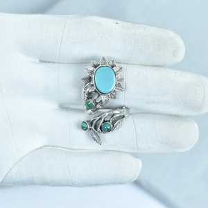 Handmade Turquoise Sterling Silver <b>Adjustable</b> <b>Ring</b> Natural Gemstone Jewelry for Women Wholesale - Product Image 5