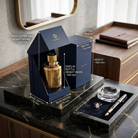 Boîte inclinée bleu marine personnalisable avec logo, conteneur vertical rigide haut de gamme pour flacon de parfum sur mesure en gros