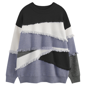 Suéter Americano Retro Bflazy con Borlas y Parches de Secado Rápido para Hombre, Versión Coreana Japonesa, Tejido en Contraste, Invierno - Product Image 1