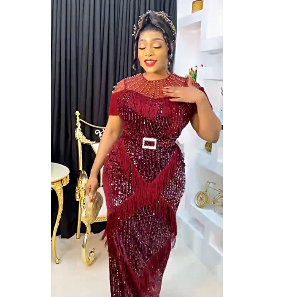 Luxury Heavy Beaded Designer Fashion Plus Size Formal African Dress