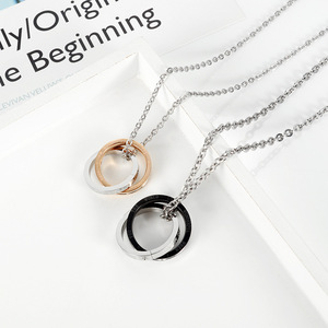 Joyería de Europa y América, Collar de Pareja con Colgante de Doble Anillo de Acero Inoxidable, Personalizado, Clásico, Superventas - Product Image 4