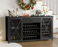 Table à liqueur moderne Mini bar à vin avec porte-verres à pied et tiroirs de rangement Armoire de bar en bois autoportante