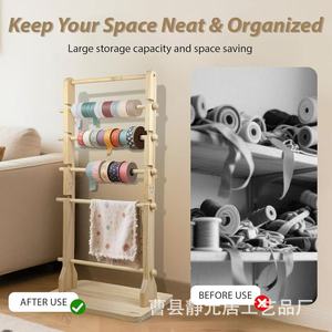 Wooden Ribbon Rack 3 Tier Floor Standing <b>Storage</b> For Living Room Wrapping Supplies - Product Image 2