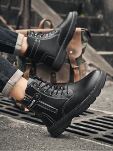 BAEWOON SJ02 Nouvelles Bottes <span class=keywords><strong>Martin</strong></span> Montantes pour Hommes Automne – Chaussures de Travail Tendance et Polyvalentes à Semelle Épaisse en Cuir – Bottes Décontractées en Cuir - Product Image 4