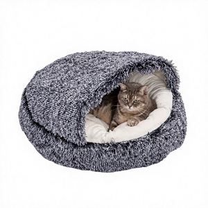 Winter Warm Solid Fashion Classic Eco-friendly Portable Removable Washable Long Haired Plush Semi-Closed <b>Shell</b> Cat and Dog Bed - Product Image 1