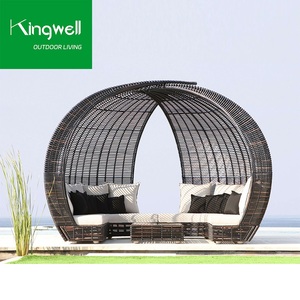 سرير نهاري مستدير من الراتان البلاستيكي من البولي إيثيلين في جميع الأحوال الجوية للحديقة في الهواء الطلق خوص للتشمس المتسكع لحمام السباحة والفندق يستخدم مواد معدنية متينة - Product Image 4