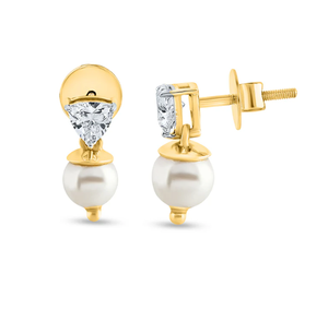 Boucles d'oreilles pendantes modernes en perles, plaquées or jaune 14 carats, ornées de diamants, pour les tenues de soirée et les occasions formelles, Purecarat d'Inde - Product Image 3