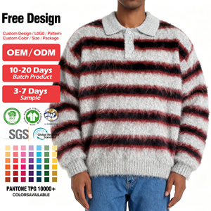 Áo len mohair dệt kim sọc cổ polo tay dài mùa đông mềm mại, thiết kế logo tùy chỉnh OEM ODM dành cho nam - Product Image 2