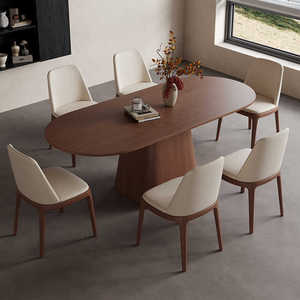 <span class=keywords><strong>Tavolo</strong></span> da Pranzo Moderno di Lusso in Pietra Sinterizzata, Piano Ovale con Texture <span class=keywords><strong>Legno</strong></span>, Base a Piedistallo in <span class=keywords><strong>Legno</strong></span> Massello per 6-8 Persone - Product Image 1