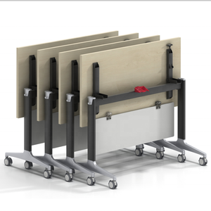 Bàn họp hình chữ nhật hiện đại bằng gỗ đơn giản với chức năng ghép nối di động, đa năng, có thể gấp gọn, kèm bộ ghế huấn luyện có chức năng lật. - Product Image 2