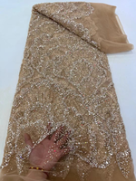Tissu en dentelle bleu menthe NI.AI avec perles et sequins brodés, couleur de fond luxueuse pour mariages et fêtes LY6811