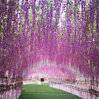 Dekorasi Pesta rumah pernikahan Wisteria palsu rambat gantung karangan bunga sutra ungu padat bunga Wisteria buatan