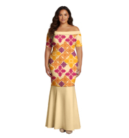 Gaun Putri Duyung Elegan Cetak Sesuai Permintaan Pakaian Suku Polinesia Puletasi Samoa Tapa Bunga Gaun Aloha Hawaii Wanita Kustom