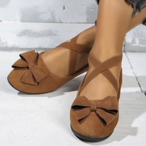Chaussures plates compensées en daim pour femme, style européen et américain, avec nœud et brides croisées, collection automne, vente en gros - Product Image 2