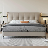 Lit en cuir, lit double moderne et simple pour chambre principale, grand lit rembourré en bois massif pour la maison