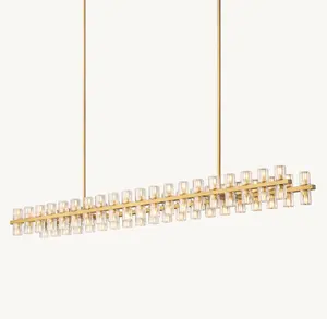 Sunwe Luxury Modern Pendant Crystal Candle Hanging Light Lacquered Burnished Brass 54 Inch Arcachon LED Rectangular Chandelier