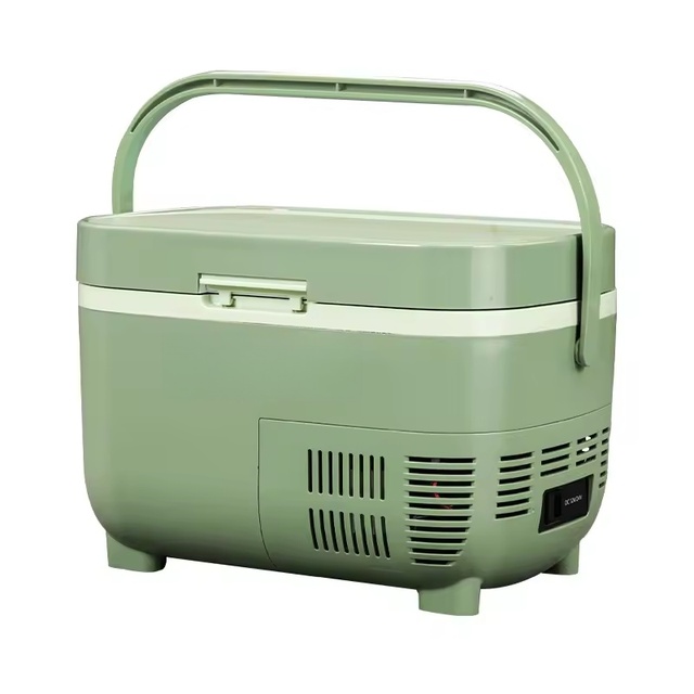 MINI11 Dual-Use 11L Car Refrigerator Portable Handle DC 12V 24V Mint Green Compressor Fridge for Outdoor RV Use Battery-Powered