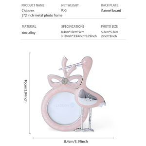 Cadre photo bébé <span class=keywords><strong>en</strong></span> alliage de zinc argenté, design cigogne mignon, émail rose, écologique, décoration de chambre d'enfant, cadeau de naissance ou de baby shower - Product Image 2