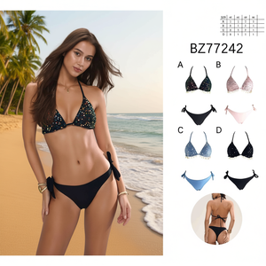 HDJ <b>Bikini</b> <b>Set</b> Sequined Two Piece Swimwear Plus Size Women TIE SIDE Bottoms <b>Triangle</b> Top BZ77242 - Product Image 5