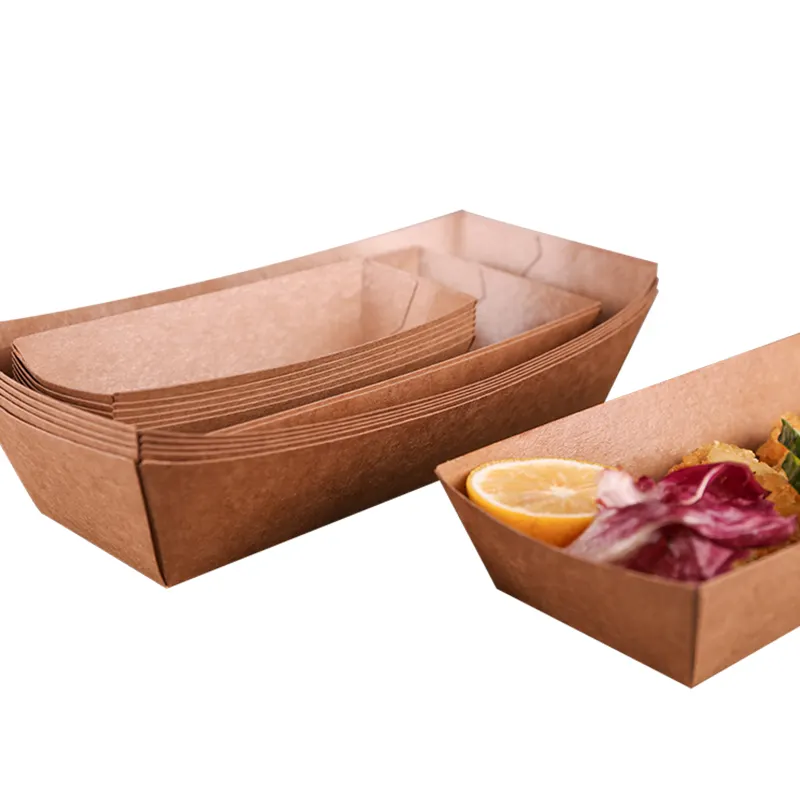 Custom Printed Disposable Boat Paper Tray Food Snack French Fries Hot Dog Trays For Packaging Fast Food Packing