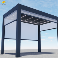 Pergola bioclimatique imperméable en aluminium avec système de drainage, stores d'extérieur coupe-vent