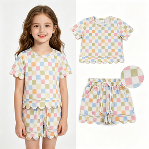 En Stock, Nueva Llegada, Conjuntos de Ropa de Verano para Bebés y Niñas Pequeñas, Diseño a Cuadros Coloridos, Venta al Por Mayor, Ropa Infantil de Boutique - Product Image 1