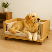 Lit pour chien en bois massif rectangulaire écologique, style moderne, avec cadre surélevé et coussin moelleux, mobilier durable pour animaux de compagnie