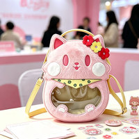 Sac bandoulière personnalisé en peluche avec fenêtre transparente pour affichage de badges anime, idéal pour les grossistes en marchandises