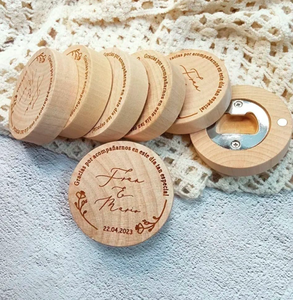 Abridor de Botellas Redondo de Madera de Haya, Disco de Madera Maciza, Adorno Navideño, Imán para Refrigerador, Grabado Láser - Product Image 3