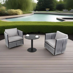 Wasserdichte Terrasse Billardtisch und Stuhl Freizeit Aluminium hand gewebte Möbel Runder Tisch Blaues Gurtband Outdoor Rope Chair - Product Image 3