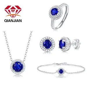 New Arrival Women Multi Colors 925 Sterling Silver Gold Plated Pendant Necklace Bridal Ladies Jewelry Sets