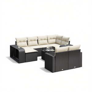 Black Poly <b>Rattan</b> Garden <b>Sofa</b> Set Water Resistant Outdoor Furniture 6 Seater Contemporary Design - Product Image 1