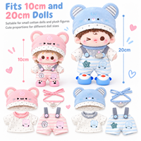 Ensemble de vêtements pour poupée personnalisé 10cm 20cm, tenue deux pièces en coton avec chapeau d'ours bleu et rose, vente en gros