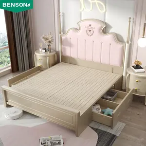 Cajón de lujo clásico de tamaño king para bebé, cama de madera con dos diseños modernos, muebles de dormitorio, con caja, precio competitivo