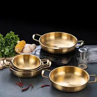 Mangkuk Hot Pot Stainless Steel Emas Dua Pegangan, Panci Sajian Makanan Serbaguna, Panci Sup Mie, Peralatan Makan Rumah Hotel Grosir