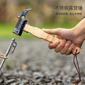 Marteau octogonal en acier inoxydable Huton avec manche en bois pour les piquets de tente de camping et utilisation multifonctionnelle - Product Image 4