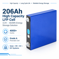 Sel Baterai LFP Prismatic Grade A LF206 3.2V 206Ah 4000 Siklus 663Wh Deep Cycle untuk Penyimpanan Energi Surya Rumah, RV, EV, DIY