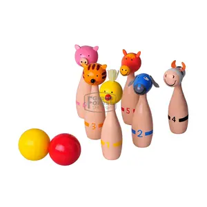 Per bambini In Legno Skittles Set Animale Figura di Legno Gioco di Bowling