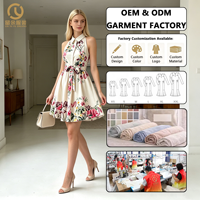 Модное повседневное платье от фабрики OEM/ODM: Новинка 2026 года, летнее, с цветочным принтом, на бретельках, с завязками на талии, мини, свободного кроя
