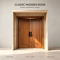 Portes doubles d'entrée en bois massif de luxe, porte d'entrée principale en chêne massif, porte double en bois pour villas