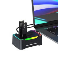 USB tipo C 3,1 a SATA Dual Bay RGB efecto de lámpara Base de disco duro 2,5/3,5 pulgadas HDD SSD carcasas de disco duro externo
