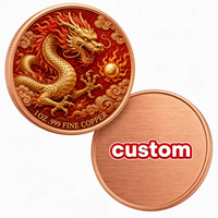 Pièce de monnaie en cuivre fin 999 de 1 once, personnalisée Année du Dragon, imprimée UV double face, couleur or, cadeau chinois, directement de l'usine
