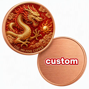 Moneta in Rame Puro 999 da 1oz Personalizzata Anno del Drago, Stampa UV Fronte-Retro, Colorata, Regalo Cinese in Lingotto d'Oro, Direttamente dalla Fabbrica - Product Image 1