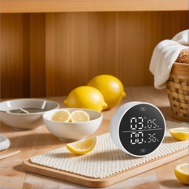 Dual-Screen Digital Timer Large LED Display Plastic Battery Powered Cooking Timer Loud Volume Alarm Magnetic Back Count Up/Down