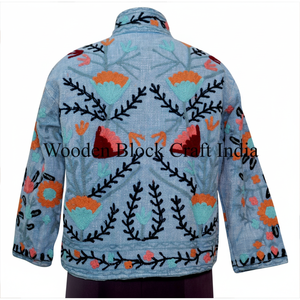 Beautiful Women's Winter Knitted Hand Embroidery Reversible Suzani <b>Quilted</b> Cotton Filled Short <b>Jacket</b> - Product Image 1