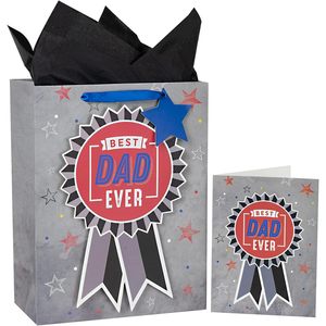 MAYPLUSS 13 Inch Gift Bag With Card And Tissue Paper Grey Medal Design For Fathers Day - Product Image 1