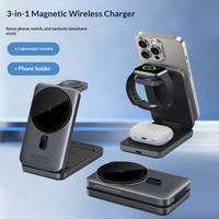 Pengisi Daya Nirkabel Lipat Magnetik 3-in-1 Terlaris dengan Bahan ABS+PC Daya Keluaran 15W untuk Ponsel, Jam Tangan, dan Earphone